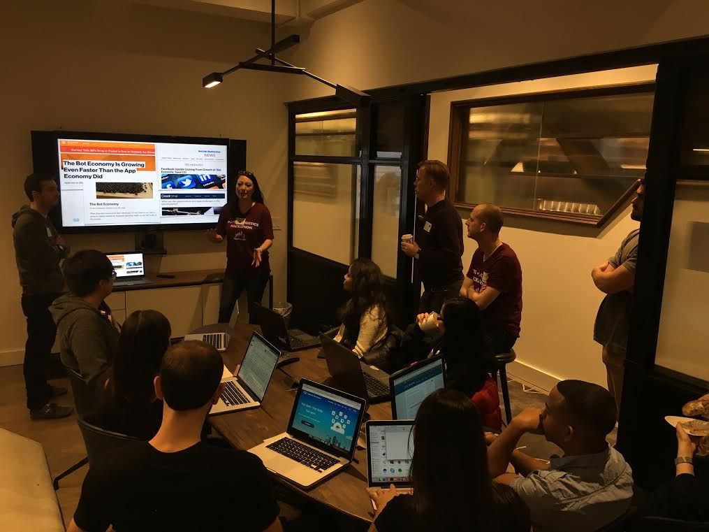 hackshipping's tweet photo. Building a chatbot workshop with @CiscoDev's developer evangelists @AuHyland @TessaMero #hackshipping https://t.co/UGqnmPdFpd