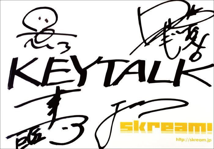 skream_japan's tweet photo. 【フォロー＆RTで応募】KEYTALKのサイン色紙プレゼント。一点突破のショート・チューンで、2017年の第一歩を“熱く”飾る10thシングルに迫ったインタビュー＆動画メッセージ公開中 https://t.co/FeFnvSuD6W https://t.co/ybmAeRe2uf