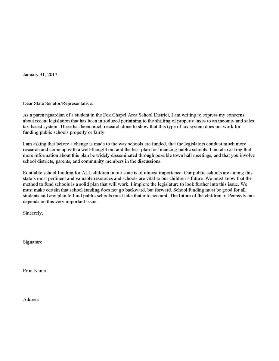 Fox Chapel Area SD on Twitter: "Here is the letter to state