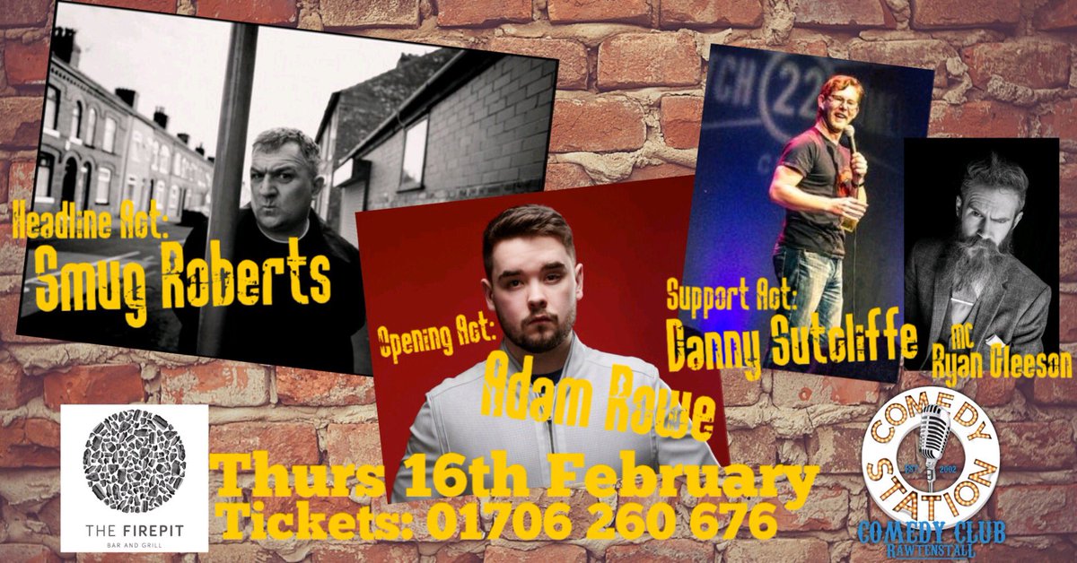 @andywilkyjustme headlines our first comedy night at The Firepit on Thurs 16th Feb!
Tickets 01706 260 676
More info: comedystation.co.uk