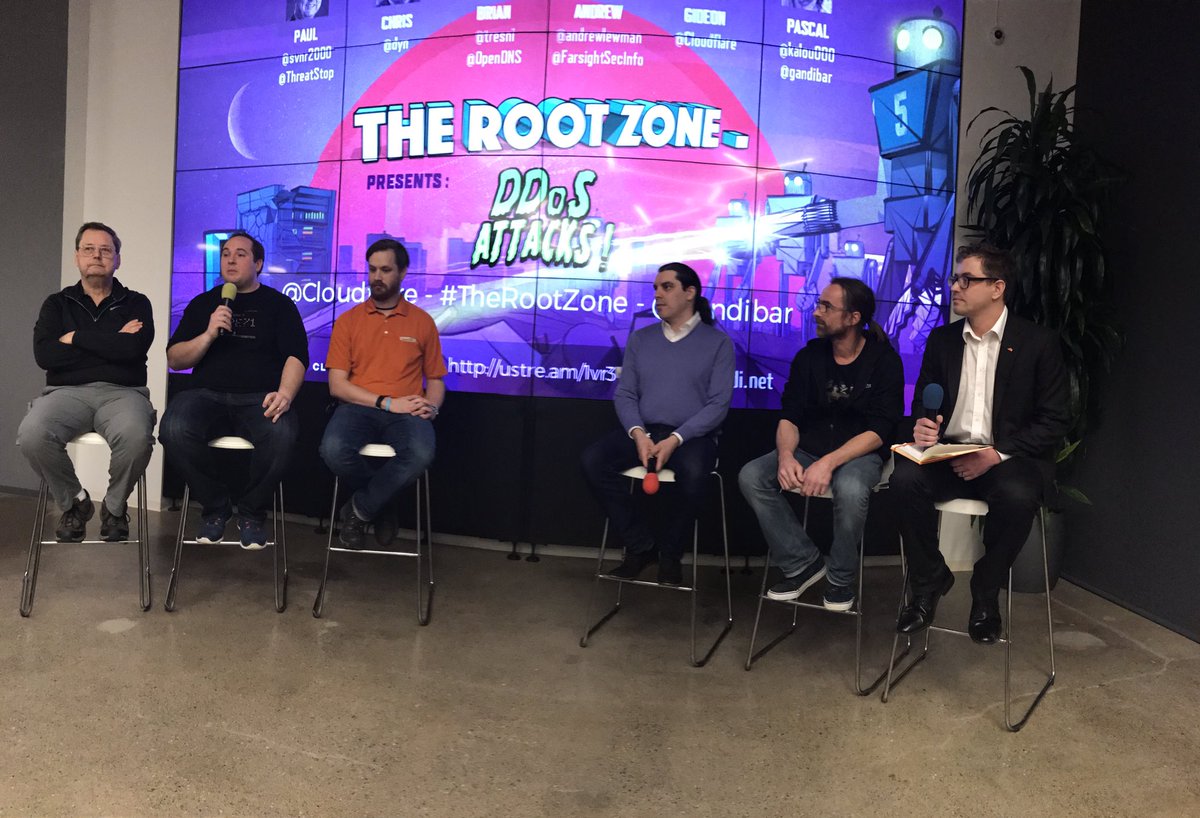 FarsightSecInc's tweet photo. Great panel discussing Mirai #DDoS attack w/ @Dyn @AndrewLewman @svnr2000 @tresni @Cloudflare @kalou000 #therootzone https://t.co/CxnbBwm2qn
