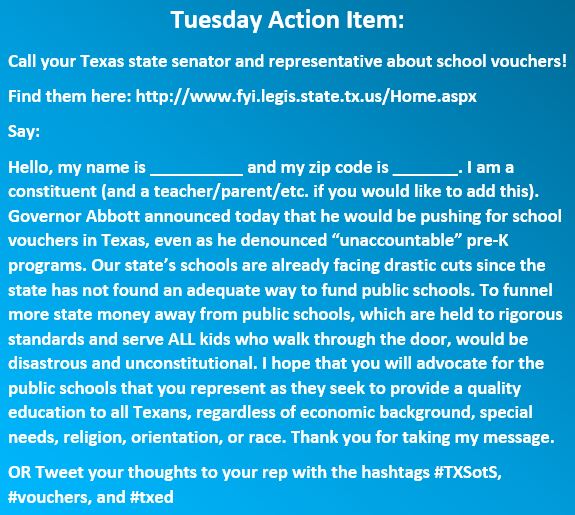 EduCommotion's tweet photo. Call your Texas representative and tell him/her how you really feel about vouchers! #vouchers #txed https://t.co/blrD3EVBzs