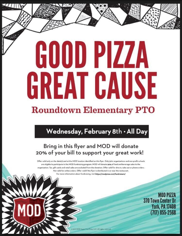 Our first night out of 2017 will be next Wednesday at Mod Pizza. Flyers will be sent home soon and you MUST have them with you when dining.