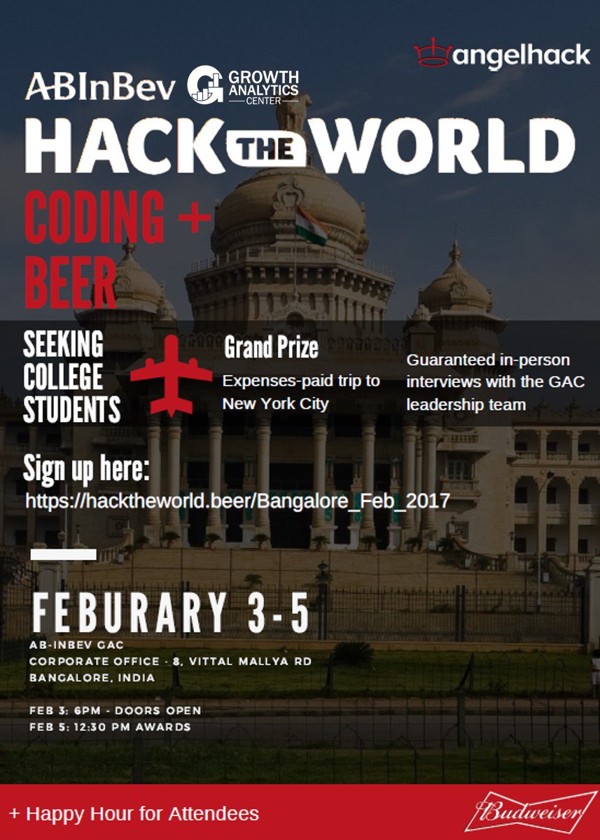 How does coding with beer sound? Register for 'Hack the World'. hacktheworld.beer/Bangalore_Feb_… #hacktheworld #abinbevindia
