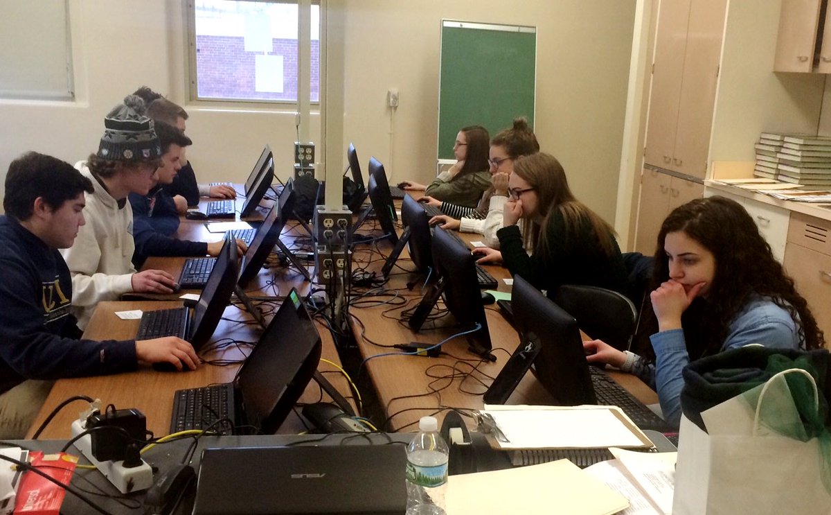 NHDECA's tweet photo. Manchester Central DECA taking the First step in competition for the #NHDECACDC State Conference:  the on line DECA  Exams. Good Luck! https://t.co/Mi4hP8hKWG