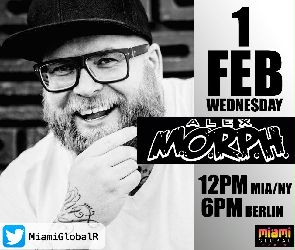 MiamiGlobalR's tweet photo. @alexmorph #LIVE TODAY 1th FEBRUARY 12PM 🇺🇸 MIA/NY - 6PM 🇩🇪 BERLIN / ✔ Thanks to @radio_sync for your collaboration! #alexmorph #miamiglobal https://t.co/MccmAzLbwa