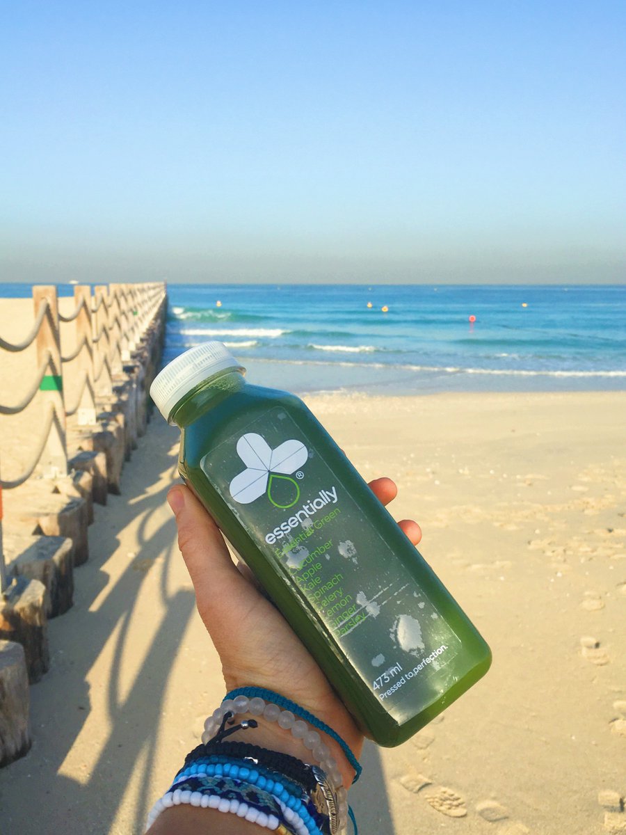 essentiallyuae's tweet photo. Blue skies, sun, sea &amp; Essentially Greens = Perfect Day  - that's how you kick of February! (photo cred: wildbodyactive) https://t.co/zQQ6NczD9h