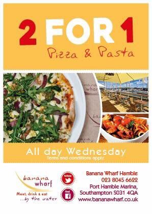 Don't forget it's #241 on all #pizza and #pasta ALL DAY today [from midday] at Banana Wharf #Hamble