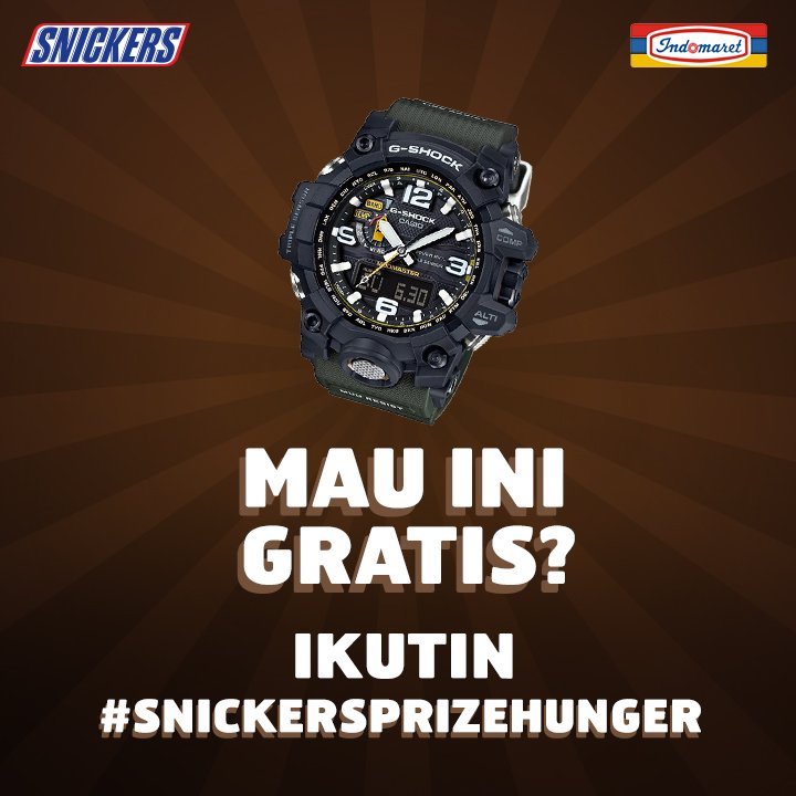 Udah kirim struk pembelian Snickers Hunger Rescue Pack? Buruan! Jam G-Shock eksklusif udah nungguin nih. #SnickersPrizeHunger