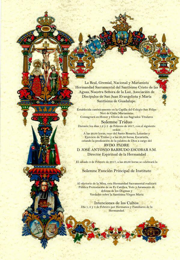 <a href="/HdadAguasCadiz/">Hdad. Sacramental de las Aguas</a> inicia este miercoles sus cultos de #CuaresmaCadiz17 en la iglesia del Pilar, en el colegio <a href="/San_Felipe_Neri/">San Felipe Neri</a> de #Cadiz