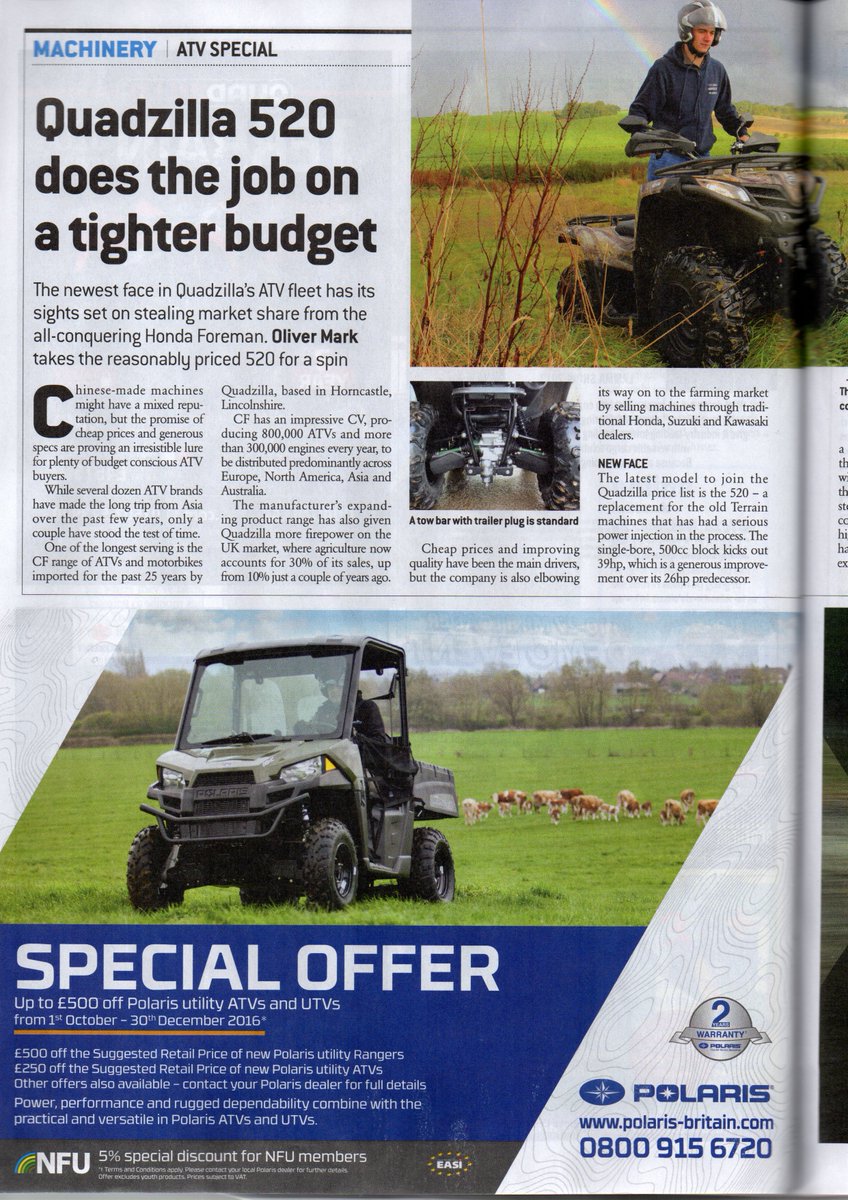 QuadzillaUK's tweet photo. @FarmersWeekly tested our 2017 Terrain 500 facelift - see what they had to say... #quadzillaquads #quadzillauk #farmquads https://t.co/vRPlTEG11E