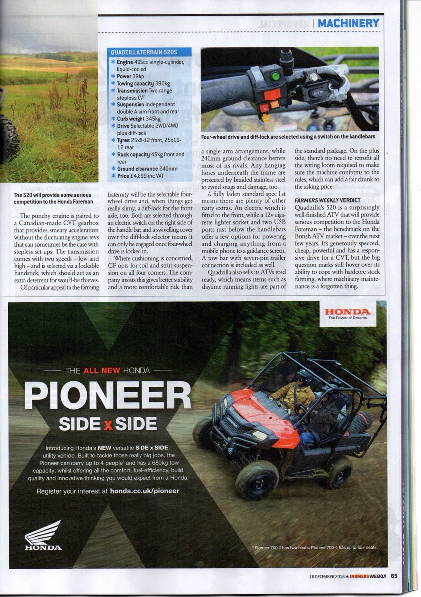 QuadzillaUK's tweet photo. @FarmersWeekly tested our 2017 Terrain 500 facelift - see what they had to say... #quadzillaquads #quadzillauk #farmquads https://t.co/vRPlTEG11E