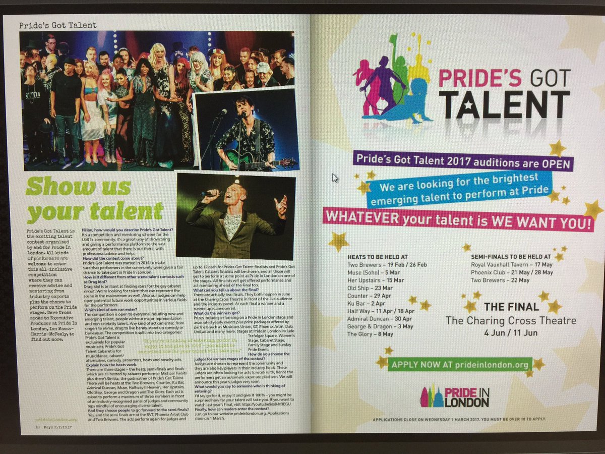 All about <a href="/LondonLGBTPride/">➡️ @PrideInLondon 🏳️‍🌈</a> #PridesGotTalent in this week's <a href="/BoyzMagazine/">Boyz Magazine</a> <a href="/davecrossx/">Dave Cross (he/him) 🏳️‍🌈🏳️‍⚧️</a>