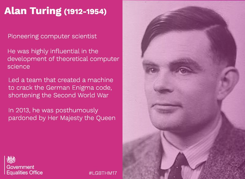 oeogovuk's tweet photo. Today we are recognising pioneering computer scientist Alan Turing who has left a lasting impression on the computing world. #LGBTHM17 https://t.co/LG0rIoYa1A