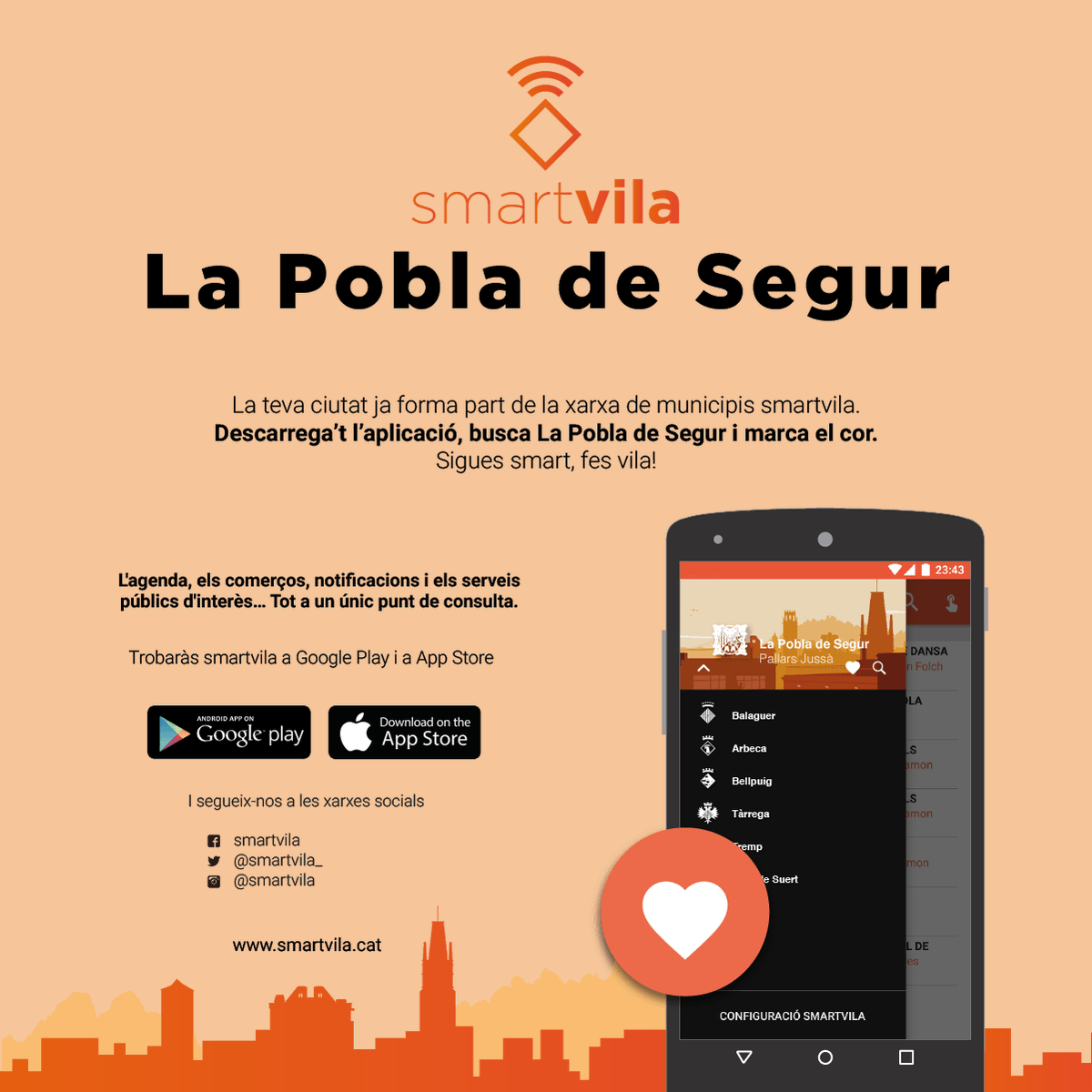 lapobladesegur's tweet photo. #laPobladeSegur ja és a l'app #Smartvila BAIXA-LA al teu smartphone i assabentat de totes les novetats del municipi 😉 https://t.co/YlJ0QIl4Be