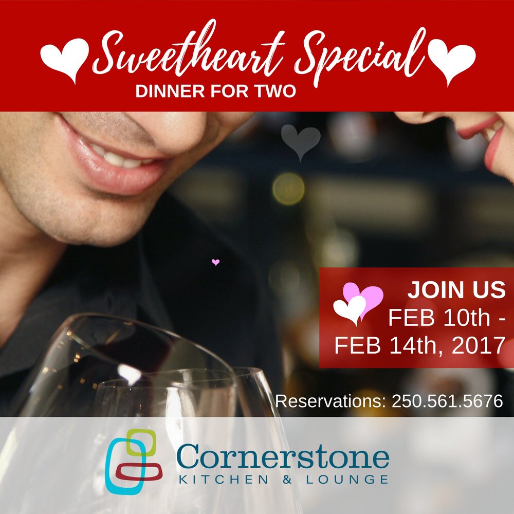 What are your plans for #ValentinesDay #cityofpg ? We have a pre-set romantic dinner for $75 per couple!!! Reserve your spot 250.561.5676