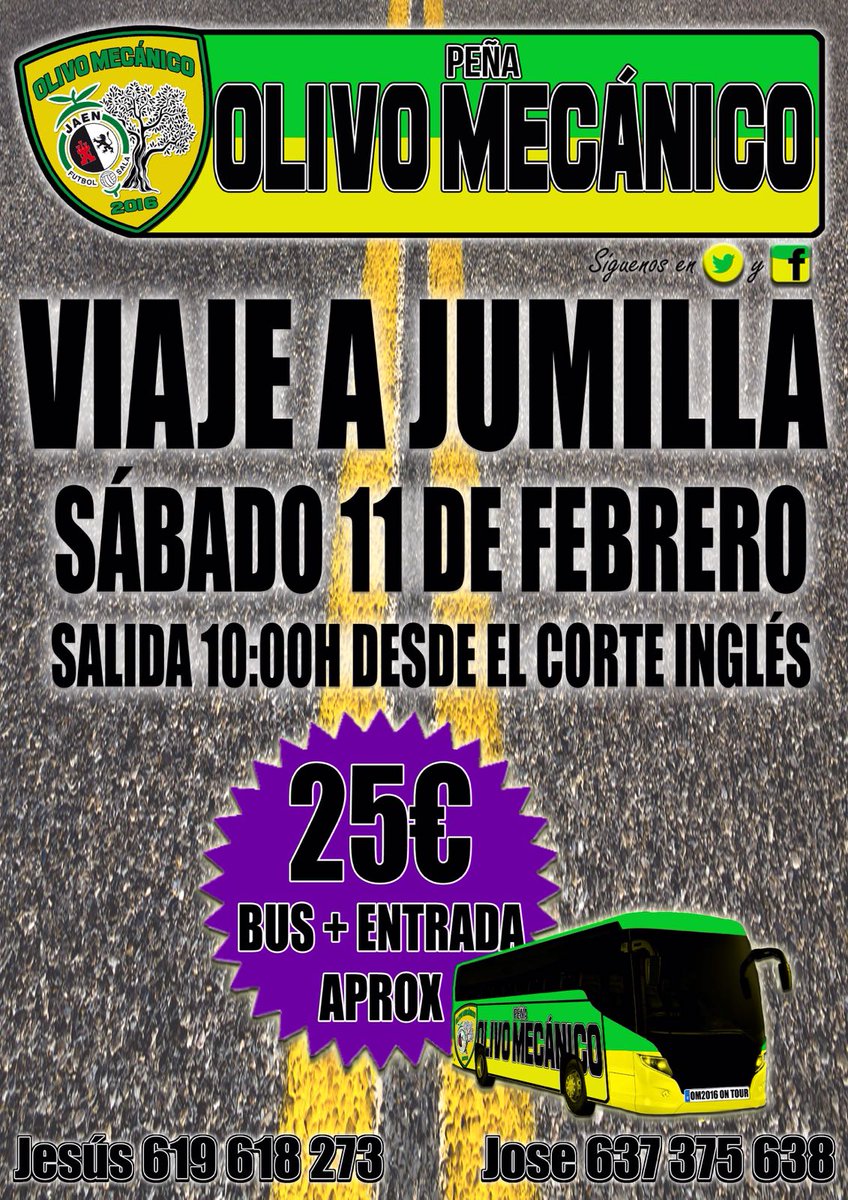 La peña <a href="/OlivoMecanico/">Olivo Mecánico</a> organiza una expedición para el encuentro de la jornada 19 en Jumilla.

¡Os esperamos #MareaAmarilla!