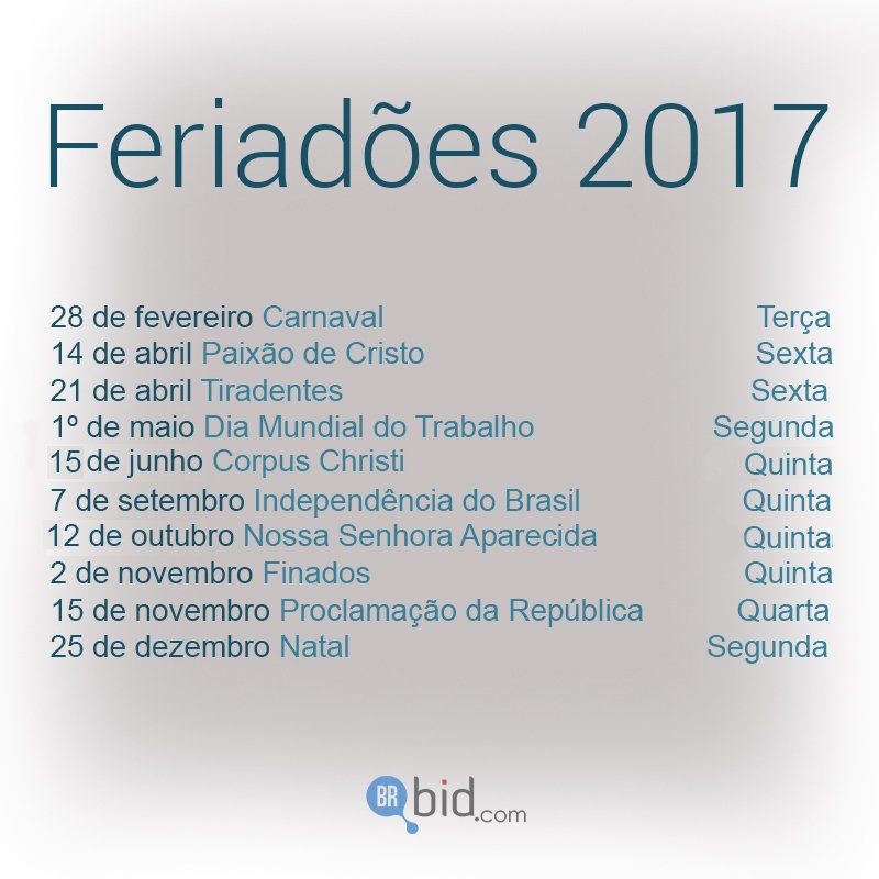 brbid_leiloes's tweet photo. #UtilidadePublica 10 Feriadões ainda estão por vir! Envie pro seu amigo, vai que cola e ele te convida pra viajar! #BRbid #Leilão https://t.co/DOcJjDgjIK
