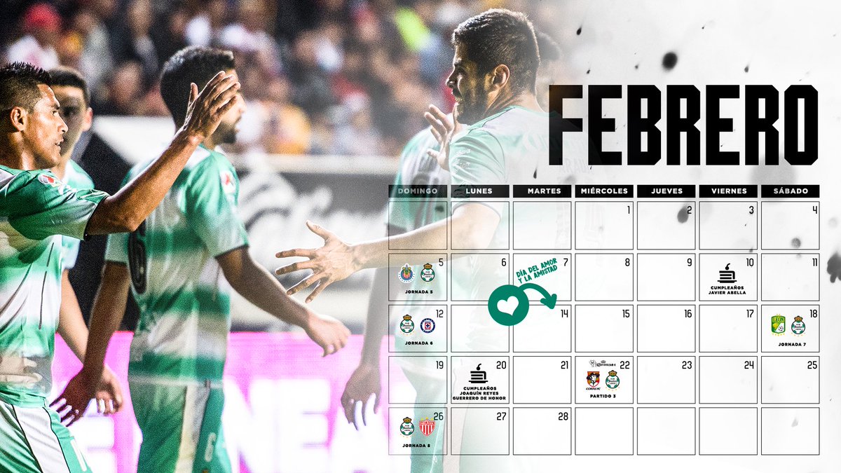 ClubSantos's tweet photo. 📅 ¡Iniciamos un nuevo mes, #Guerreros! Les compartimos nuestro calendario de febrero 💚⚽ #SinGuerrerosNoHaySantos https://t.co/4G5TGZOmBA