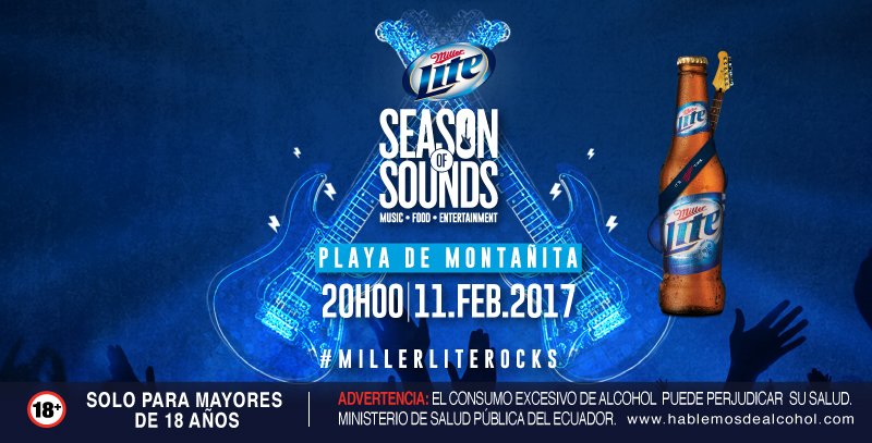 MillerLiteEc's tweet photo. Presenta tu botella de Miller Lite vacía para ingresar a #SeasonOfSounds Montañita #MillerLiteRocks https://t.co/8Xur8iiV5A