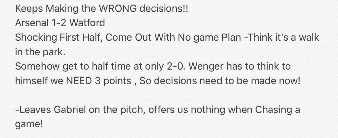 TrueGoonerAFC_'s tweet photo. Keeps making the WRONG decisions! #Arsenal #Wenger 
Part 1 https://t.co/Vrgu8knBgN