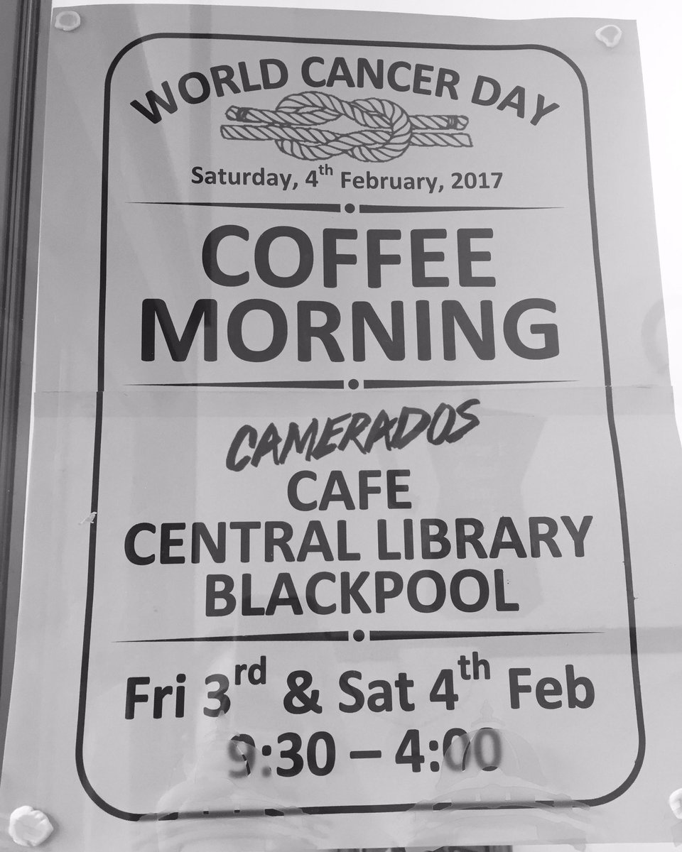Camerados_org's tweet photo. World cancer day, coffee morning. Support a great cause at @LivingroomBpl #Blackpool Friday 3rd &amp; Saturday 4th February https://t.co/9QjAGwNvWe