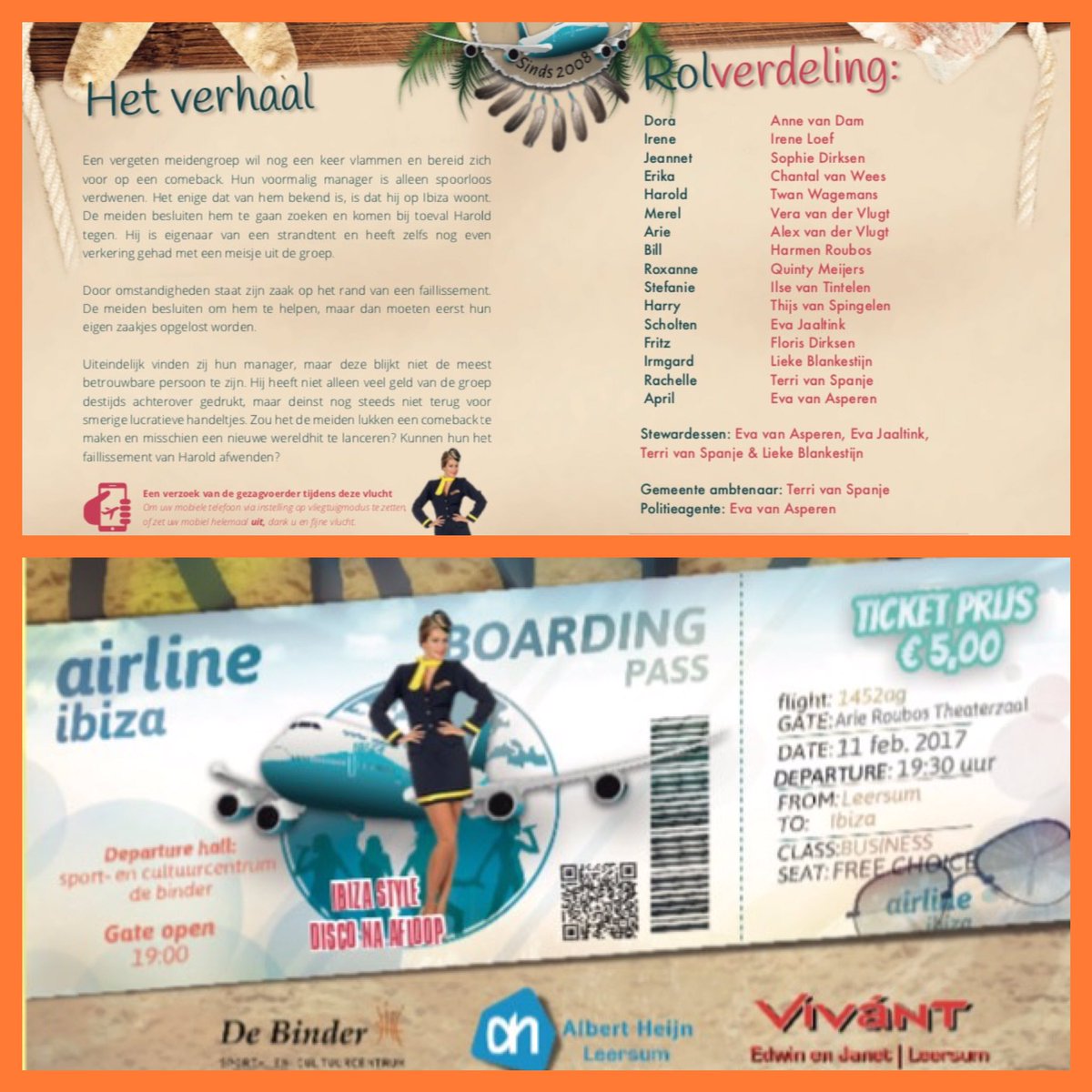 Nog 1,5 week en dan neemt Airline Ibiza u mee naar de spectaculaire zomermusical "IBIZA". Tickets à € 5,00  <a href="/AHLeersum/">Albert Heijn Leersum</a>, Vivánt, De Binder