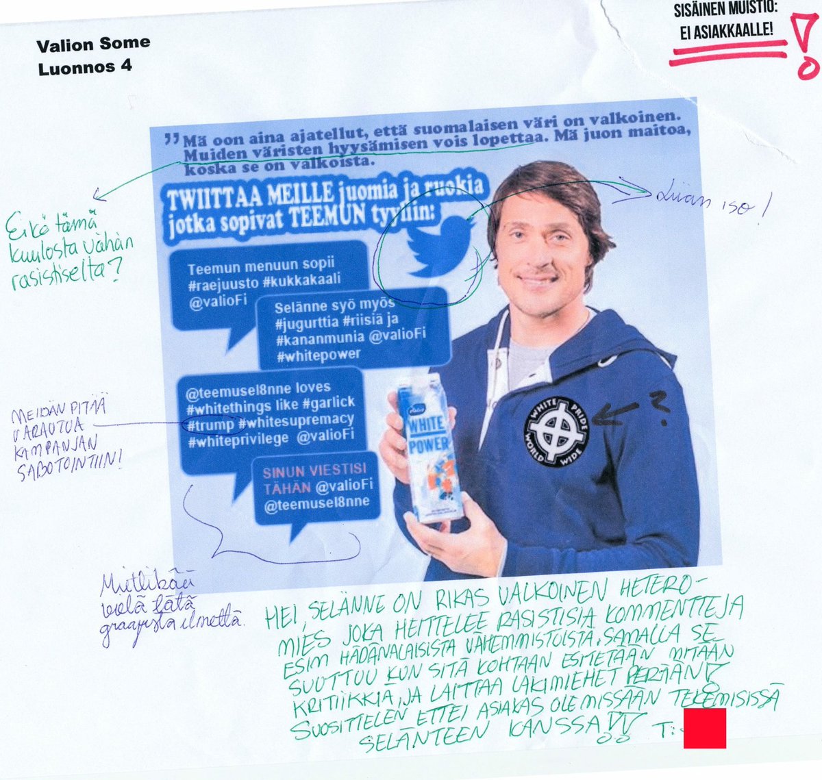 Löysin viestintätoimiston roskiksesta hylätyn idean #eiasiakkaille <a href="/TeemuSel8nne/">Teemu Selanne</a> <a href="/ValioFi/">Valio</a> #whitesupremacy #whiteprilege #parody #racism