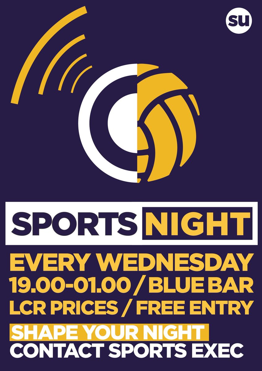 UEASportsnight's tweet photo. Head down to Blue Bar at 7pm for Sports Night tonight! Free entry and going until 2am! Don't miss out 💛💙 @UnionUEA https://t.co/4CXFBrES6L