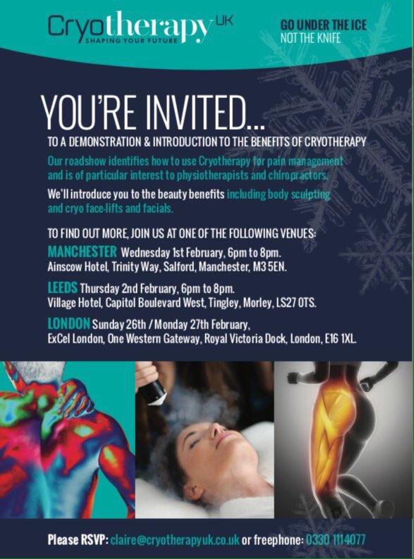 Lucky7Talent's tweet image. Calling all business's! Our client @CryotherapyUk start their UK Roadshow tonight at @AinscowThe 6pm - 8pm enjoy the beauty benefits tonight