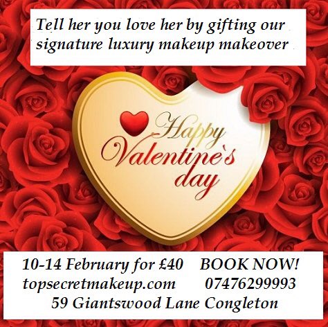 Valentine's Day gift idea: women LOVE looking glam so treat her to a #topsecretmakeup makeover. #cheshire #makeup #valentine #giftidea