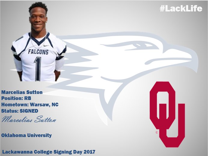 LCFalconsFB's tweet photo. Congratulations to RB @MarceliasSutton on signing with the University of Oklahoma! #TrustTheProcess #LackLife https://t.co/LgKvNmesVT