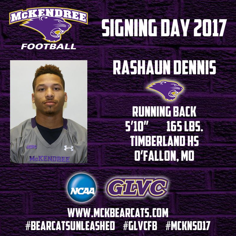 McKBearcats's tweet photo. Welcome to Rashaun Dennis! #BearcatsUnleashed #GLVCfb #McKNSD17 @McKFootball https://t.co/s7IcBYXZM2