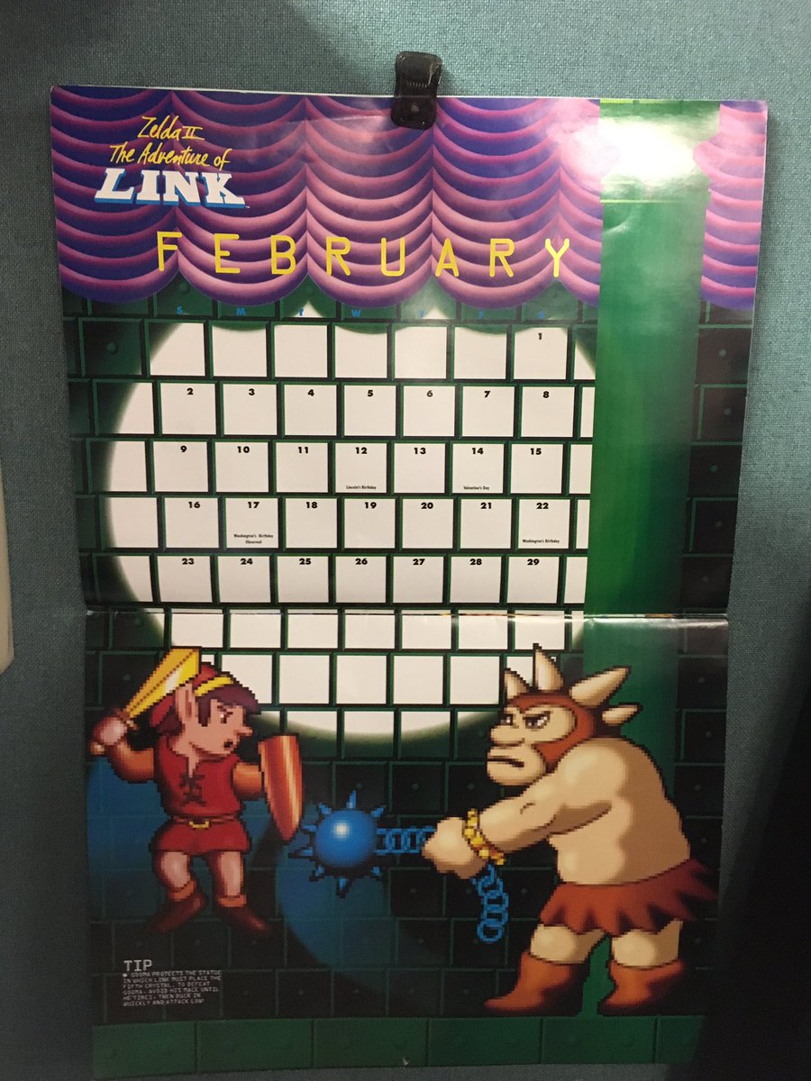 GeekadeKris's tweet image. Welcome to February! Time to flip the calendar. #outdatedcalendar #nintendo #videogames #retrogames #zelda #nes