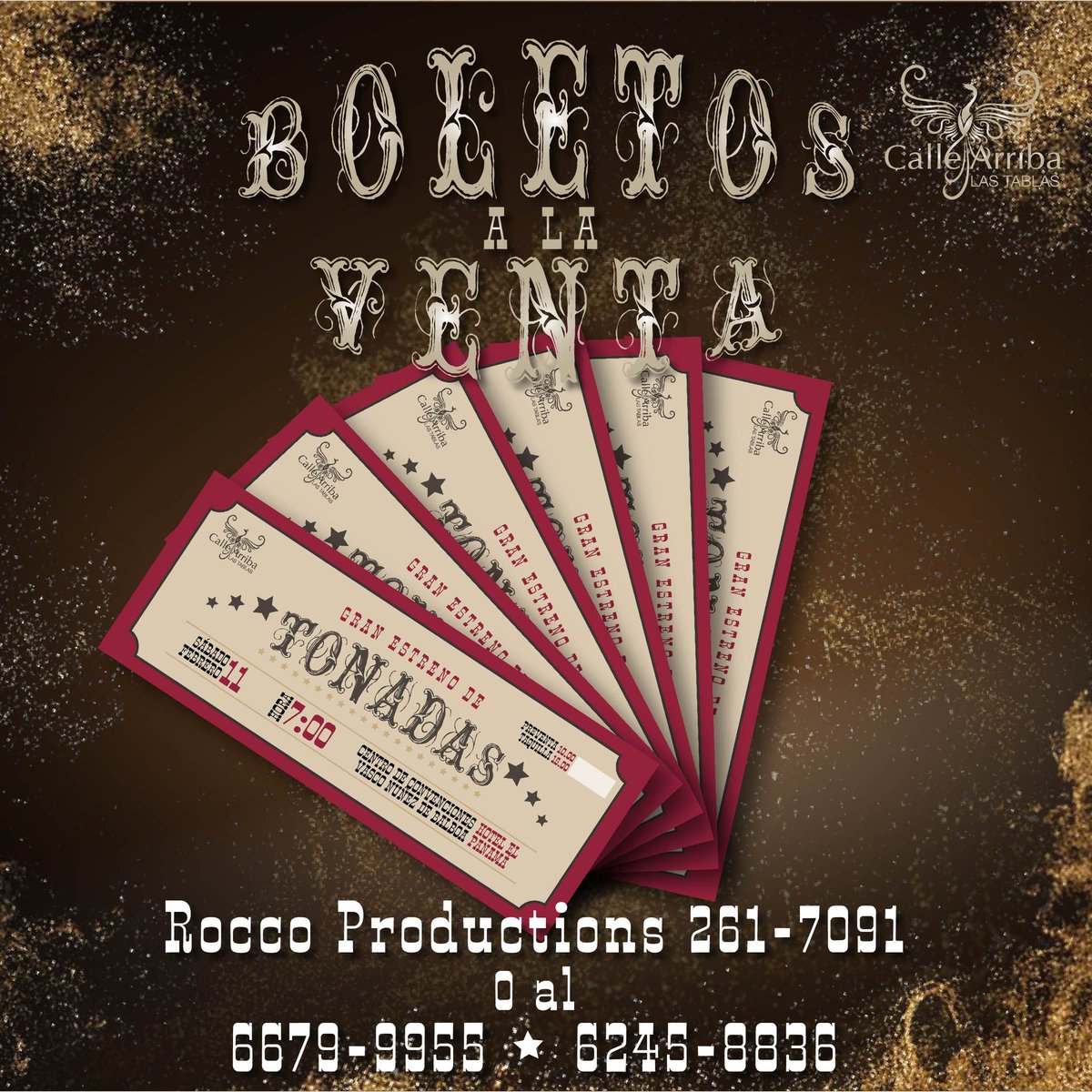 Ya tienes tu boleto?
GRAN ESTRENO DE TONADAS 2017
Sábado, 11 de febrero.
7:00pm 
Centro de Convenciones del Hotel El Panamá.