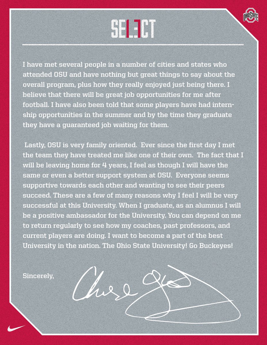 Chase Young's letter to Buckeye nation.