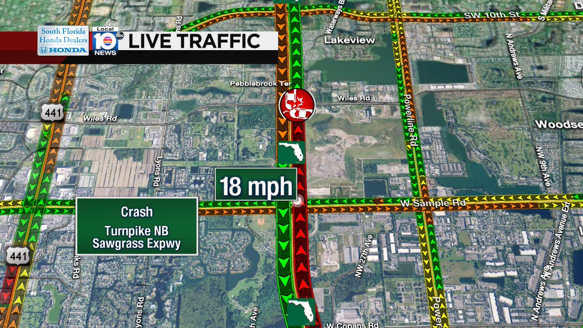Crash on Turnpike NB approaching Sawgrass Expwy #traffic https://t.co/JqPeYBz19j