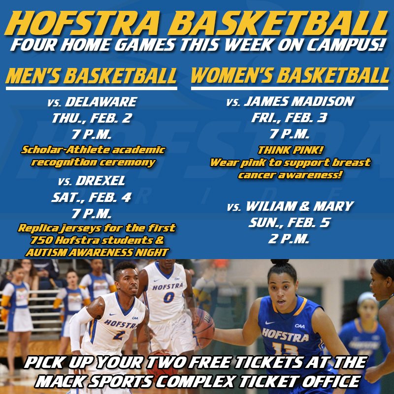 HofstraU's tweet photo. 4 home games. 1 Pride. @HofstraMBB &amp; @HofstraWBB are ready to ROAR. Are you? #RoarWithPride https://t.co/QcMu5DTomG