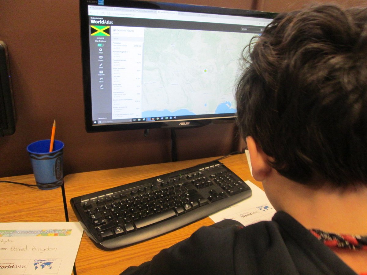 4-5 students explore World Atlas <a href="/RandMcNallyEdu/">Rand McNally Edu</a> tools to create maps for their Immigration studies. <a href="/HighMeadowsGA/">High Meadows School</a>
