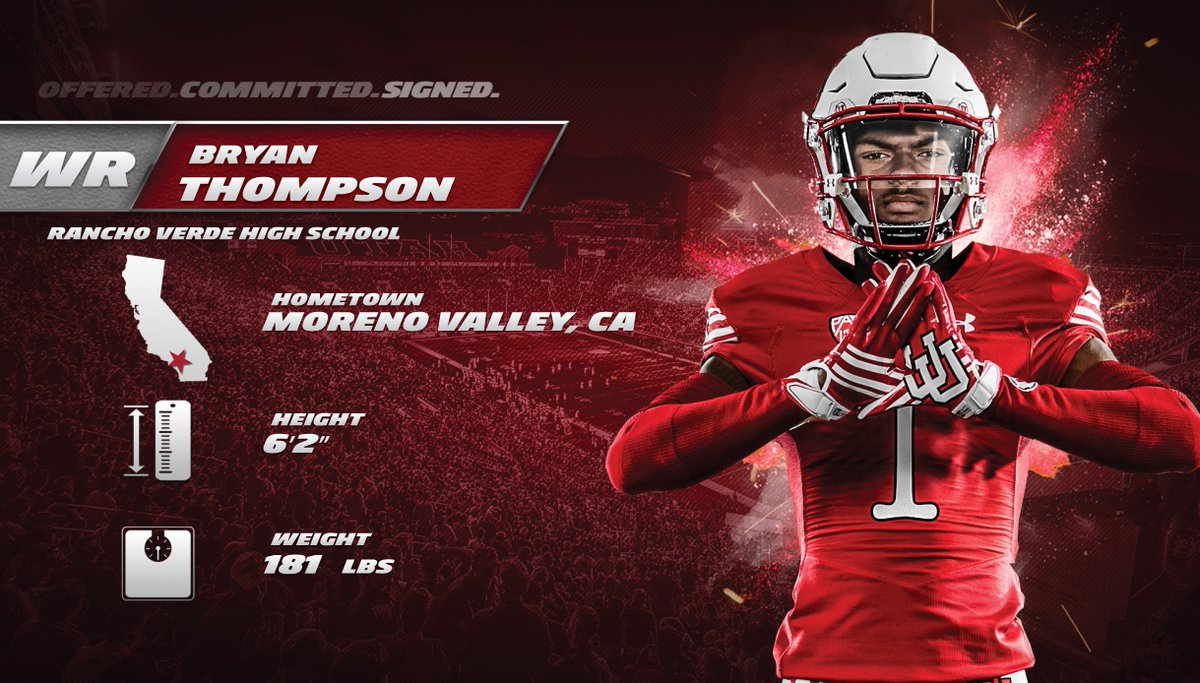 Big catch 4 Utes! 1st-tm All-CIF So Sec WR Bryan Thompson-77 rec, 1,377 yds, 14 TD in ‘16. utahutes.com/nli/ #UtahNSD17 #GoUtes