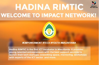 **GREAT NEWS** <a href="/HadinaRIMTIC/">Hadina RIMTIC</a> #1 #ICT incubator in #Mauritania joins <a href="/ImpactNetwork_/">Impact Ministries</a>. Februray started off well &gt;&gt; Spread the news!