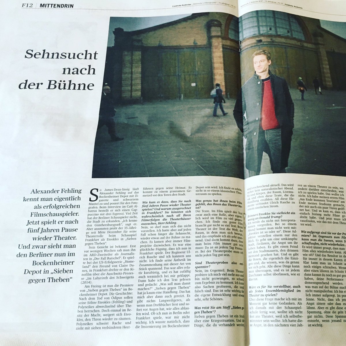 Interview mit #alexanderfehling über Sehnsucht Theater zu spielen und warum er eitel ist. Heute in der <a href="/FRonline/">FrankfurterRundschau</a>