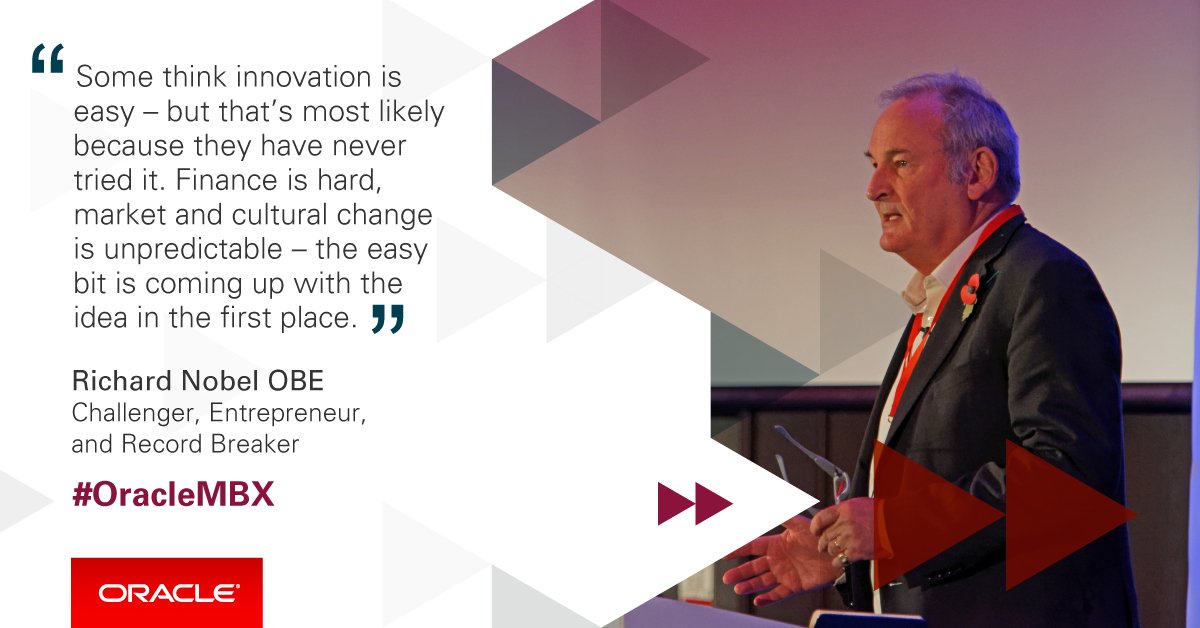 Oracle's tweet photo. Innovation requires more than just a great idea. Richard Noble leading an inspirational keynote at #OracleMBX. https://t.co/1wPWvaNExk