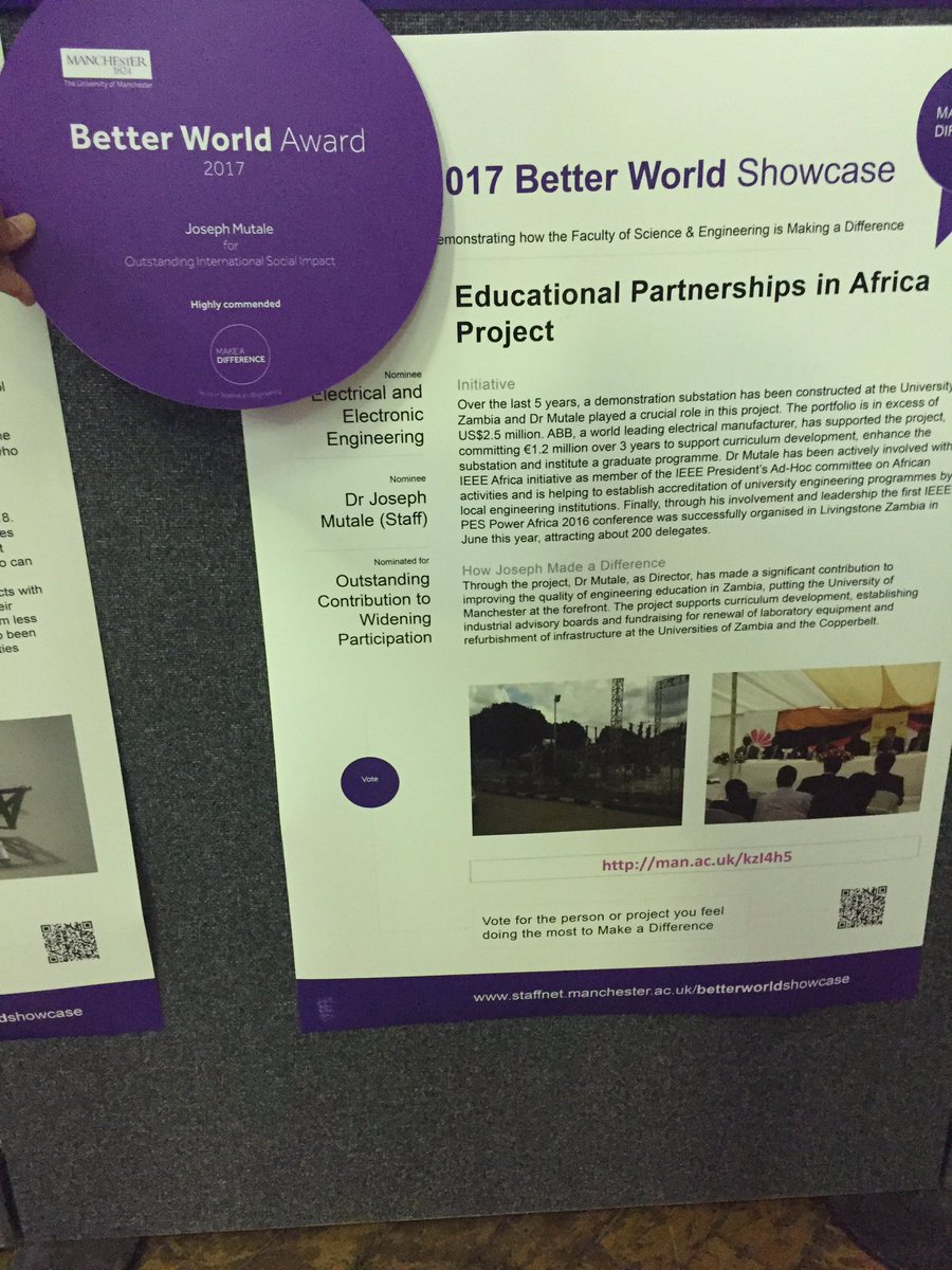 HighVoltage_UoM's tweet photo. Congratulations to our colleague Joseph Mutale for his amazing work in Zambia and Africa #betterworldshowcase https://t.co/WdjfBrSiOp