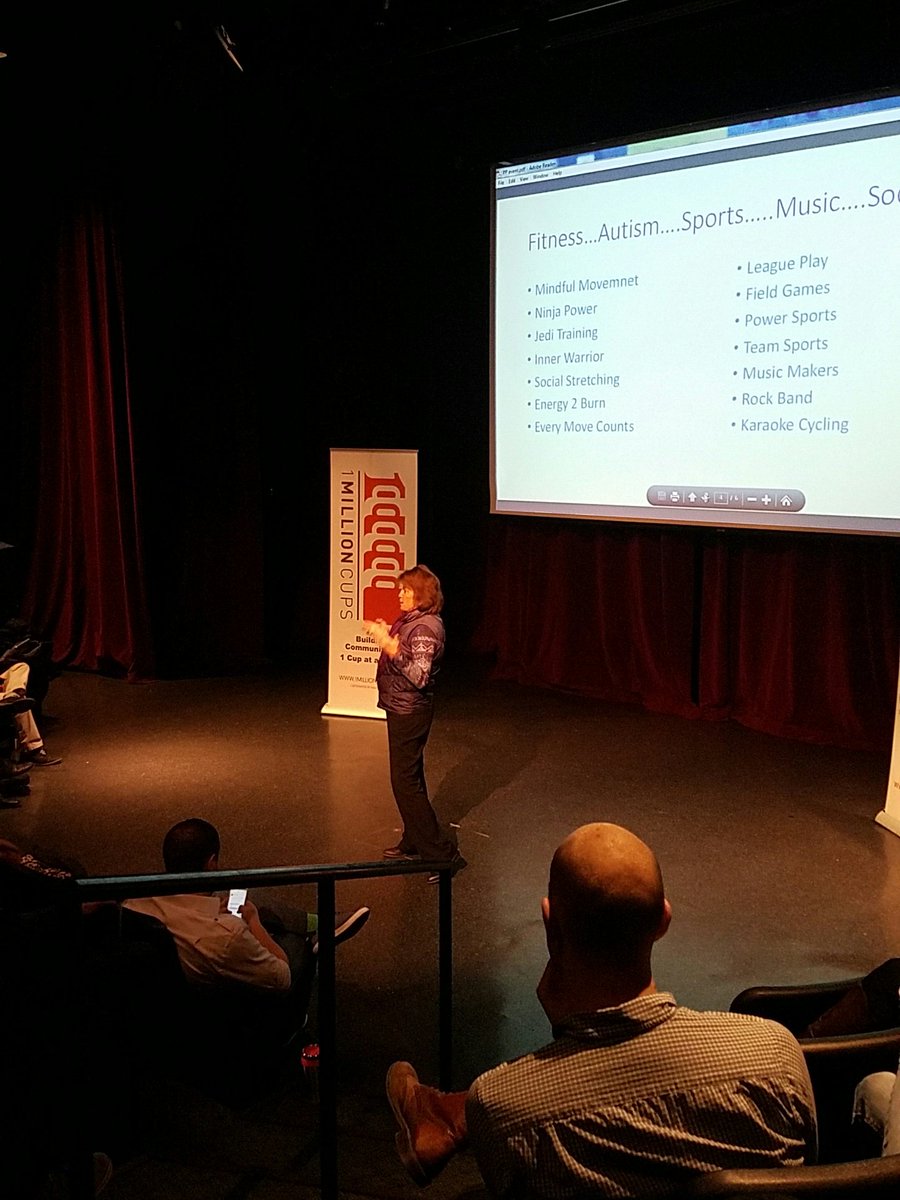 SchaferSolution's tweet photo. @Courageleaguesp informing the @1MillionCupsDSM community about their services for all #Iowans with special needs that want to be active! https://t.co/aeI4o5qCoh