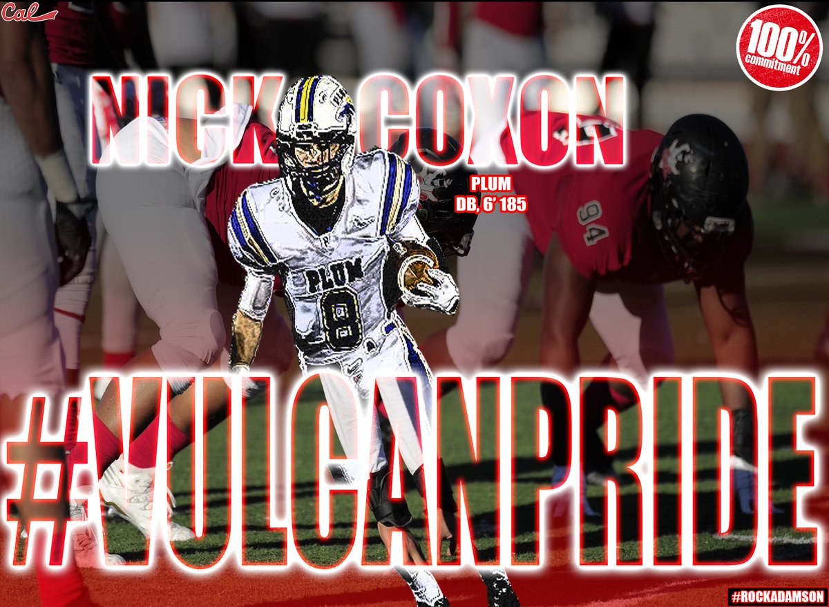 Excited to add another WPIAL product to the family! Welcome DB Nick Coxon (Plum, 6' 185) to Vulcan Nation! #VulcanPride #NSD17 ⚫️🔴