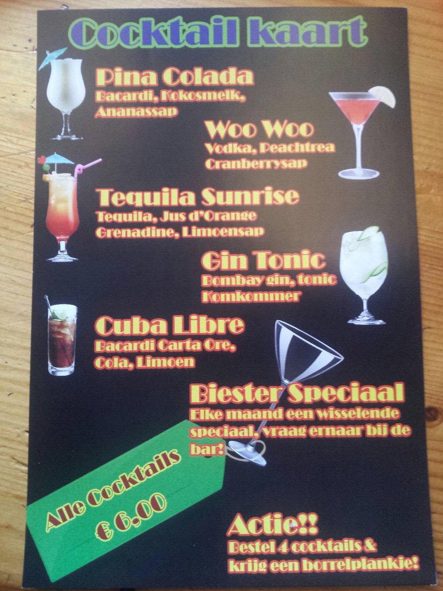 cafedeBiester's tweet photo. Onze cocktail kaart met verse cocktails https://t.co/hPcpM0bznV