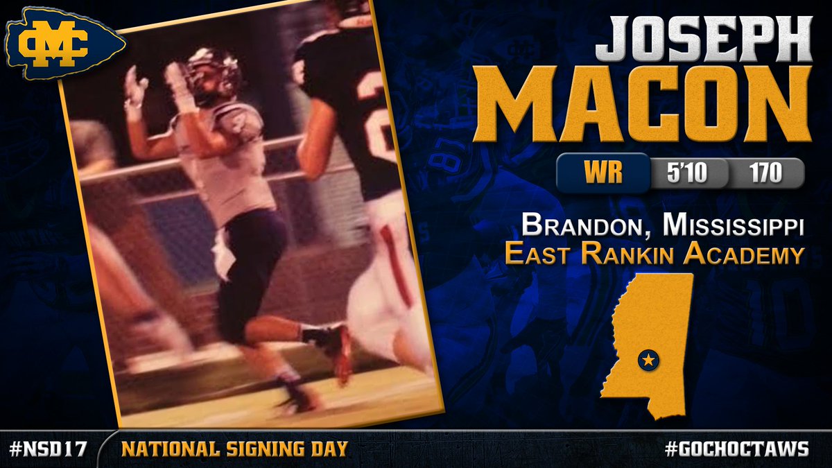 GoChoctaws_FB's tweet photo. Welcome to the family, Joseph Macon! Joseph is a WR from Brandon, MS (East Rankin Aca.) #GoChoctaws #IWILL #NSD17 https://t.co/jwtnP0JxCW