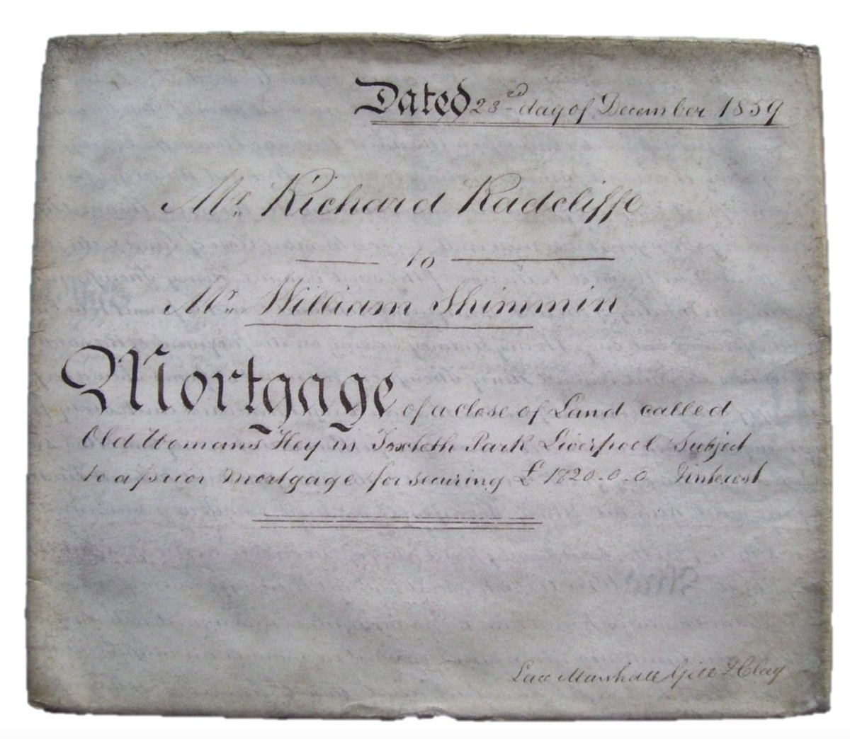 RestPiecesSLFC's tweet image. The original 1859 document for the purchase of land at West Dingle - the site of Dingle Park where South Liverpool FC played from 1913-20.