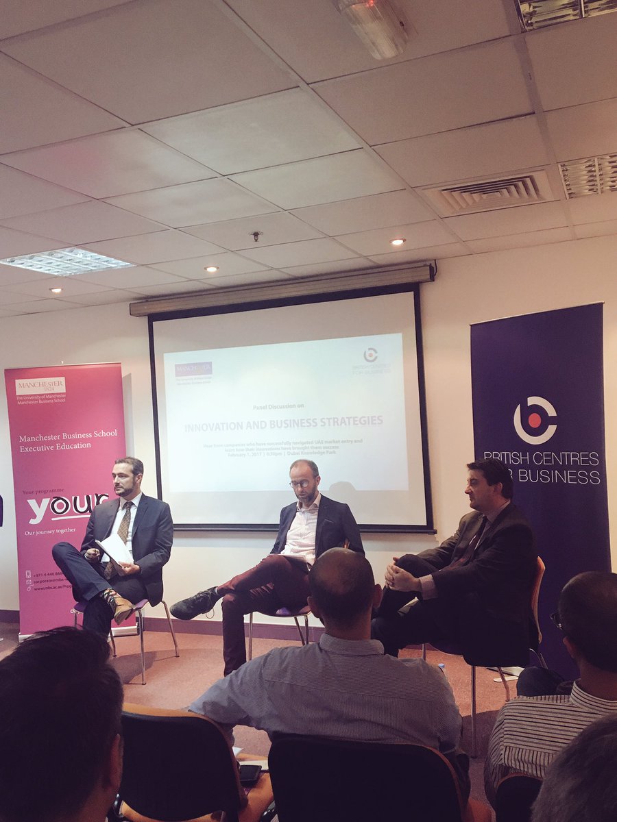 BCBUAE's tweet photo. @BCBUAE and @MBSnews #Innovation and Business success evening. @HepworthJoe moderating with #bcbuae clients Emperor and Comtec https://t.co/2IEZUH0OM5